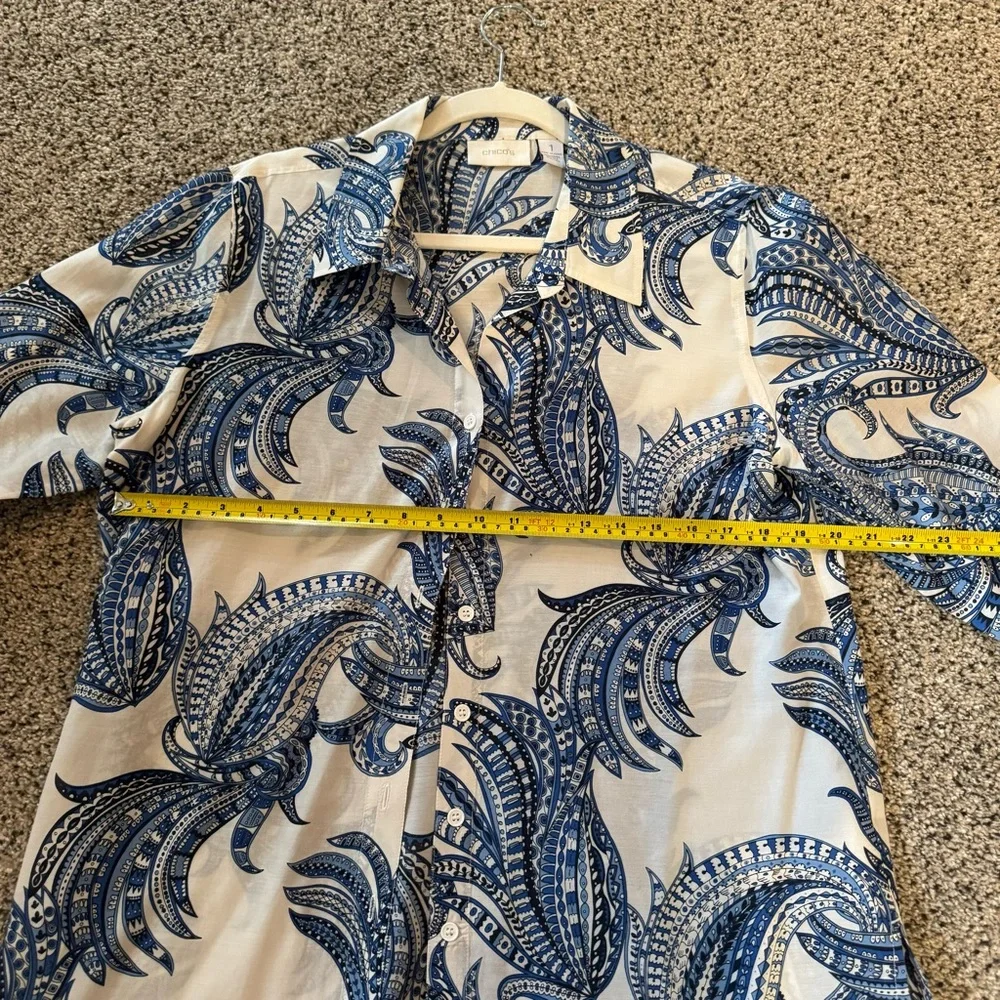 Chico's Blue and White Boxy Button Down Shirt in medium blue paisley - Picture 9 of 14
